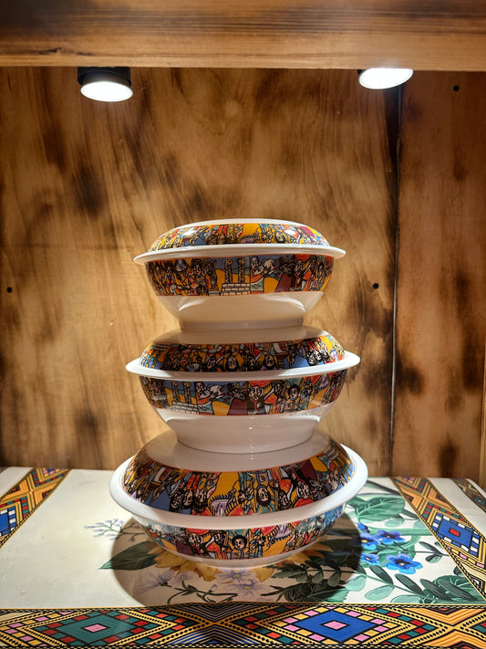 Ethiopian traditional 3pcs Bowl&lid set